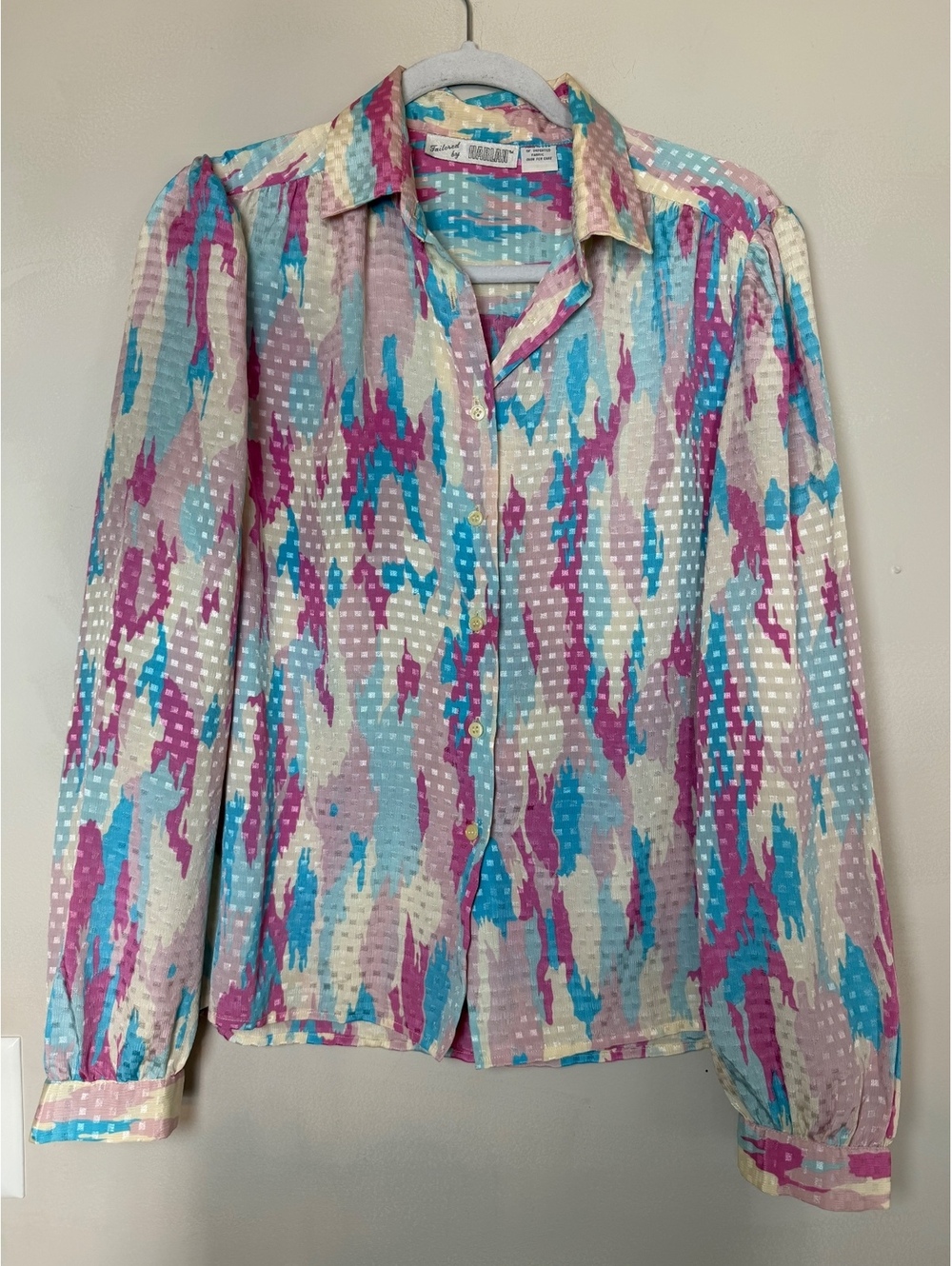 Vtg Harlan Multicolor Patterned Long Sleeve Button-Up Blouse Size 16